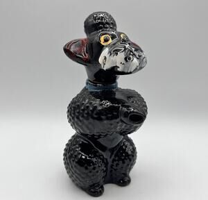 Vtg Redware Black Poodle Figurine Drink Liquor Decanter Kitsch Barware 8" Japan